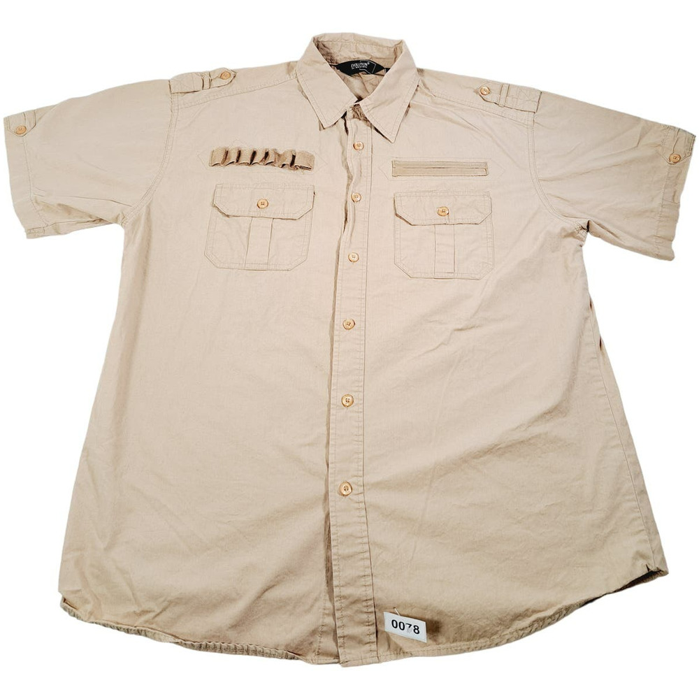 Evolution in Design Men's Tan Cargo Button-Up Shirt Short-Sleeved Large